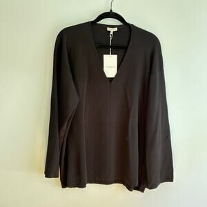 New w/Tags Lafayette 148 Black V-Neck Sweater Large Laser Cut Design Lagenlook L